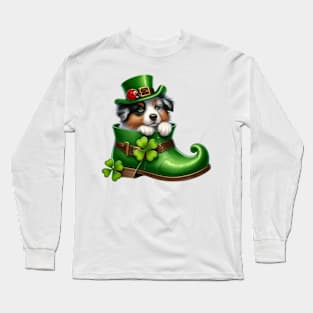 Australian Shepherd Dog Shoes For Patricks Day Long Sleeve T-Shirt